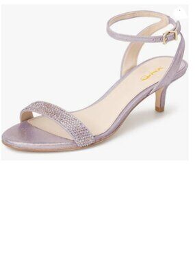 XYD Lavender Open Toe Ankle Strap Sandals Wedding Kitten Heels Rhinestones Shoes